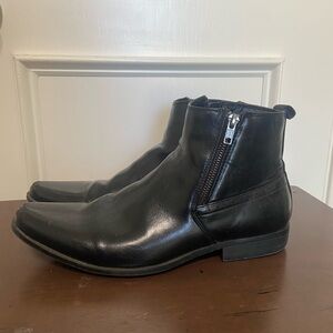 asos men's size 7 sleek black zipper detail chelsea boots with elongated toe GUC